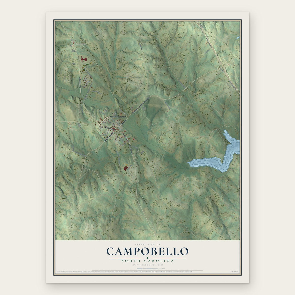 Campobello, South Carolina map print, the full design