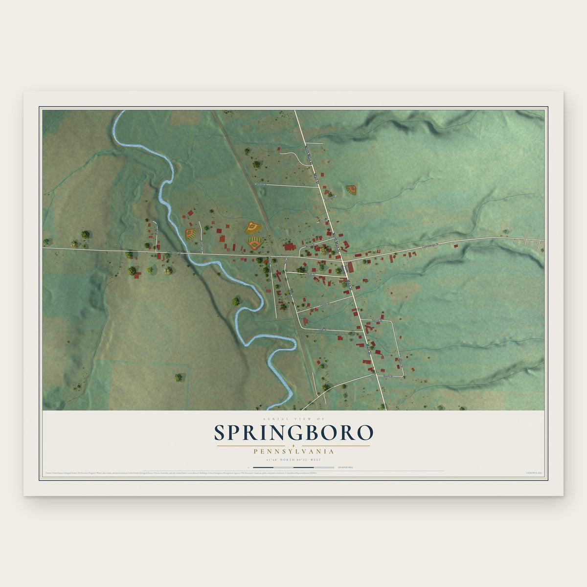 Springboro, Pennsylvania map print, the full design