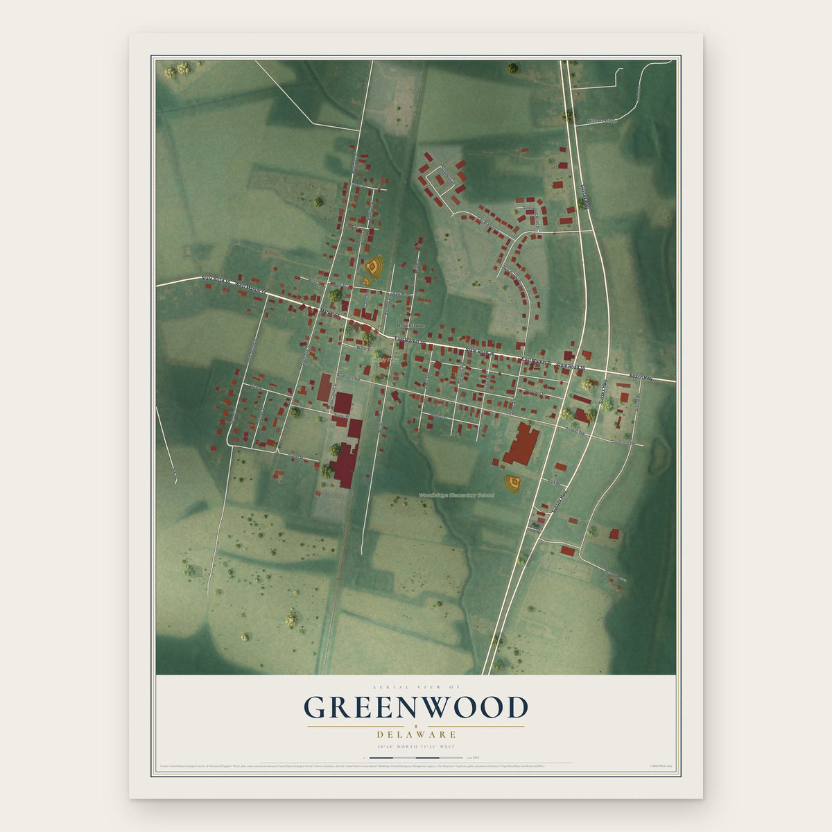 Greenwood, Delaware map print, the full design