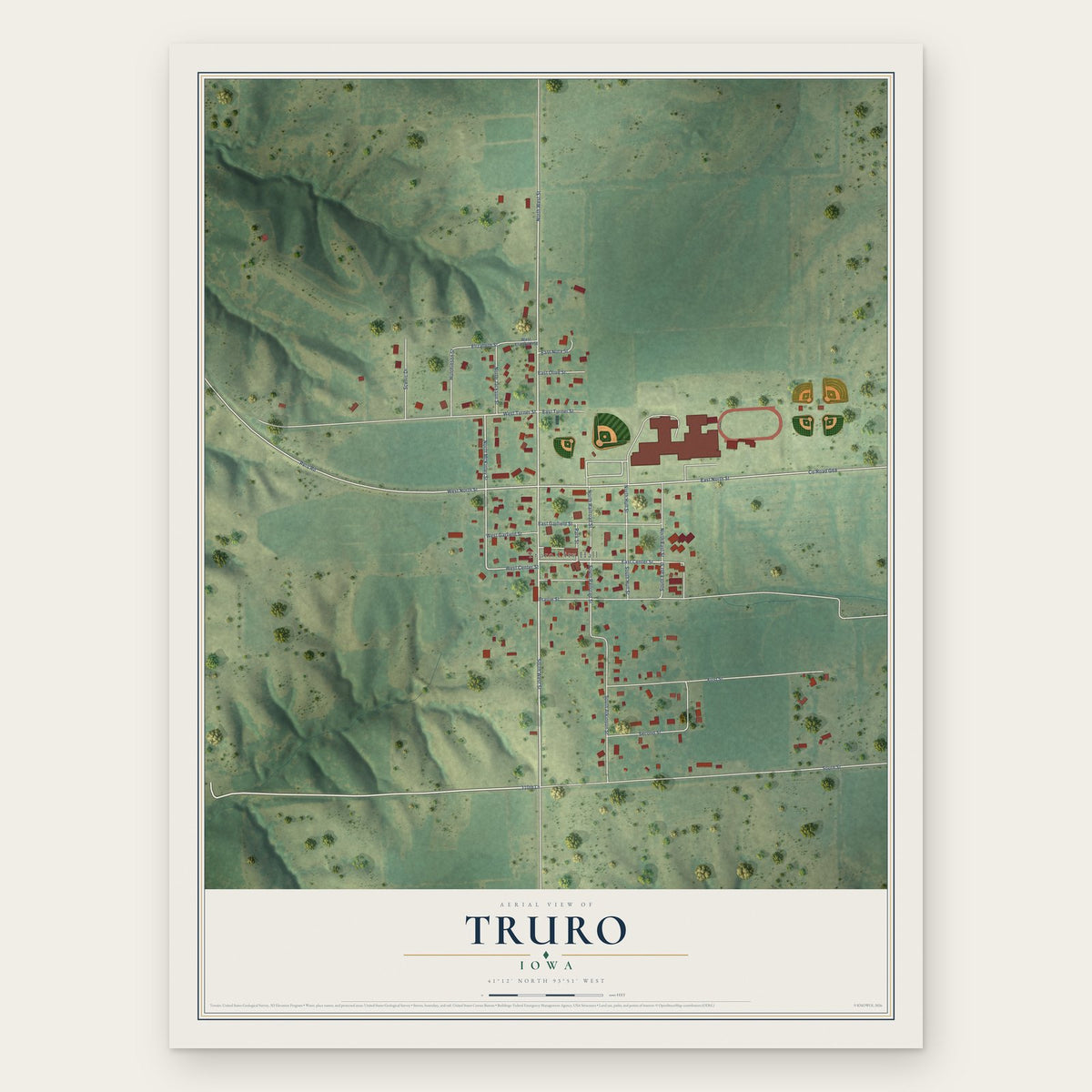 Truro, Iowa map print, the full design