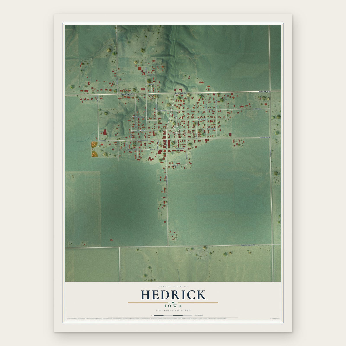 Hedrick, Iowa map print, the full design
