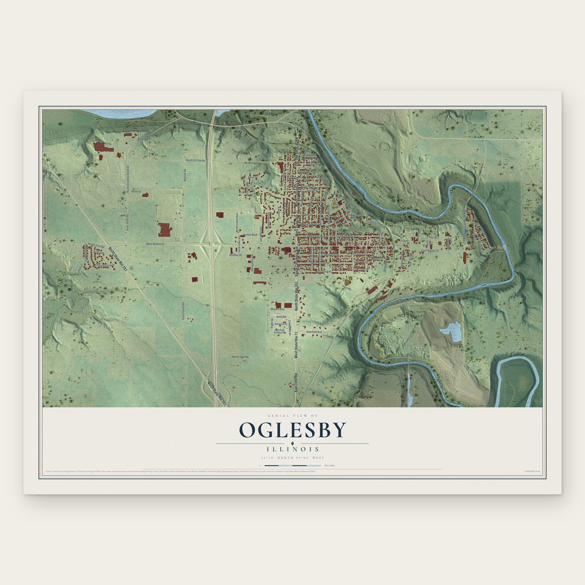 Oglesby, Illinois map print, the full design