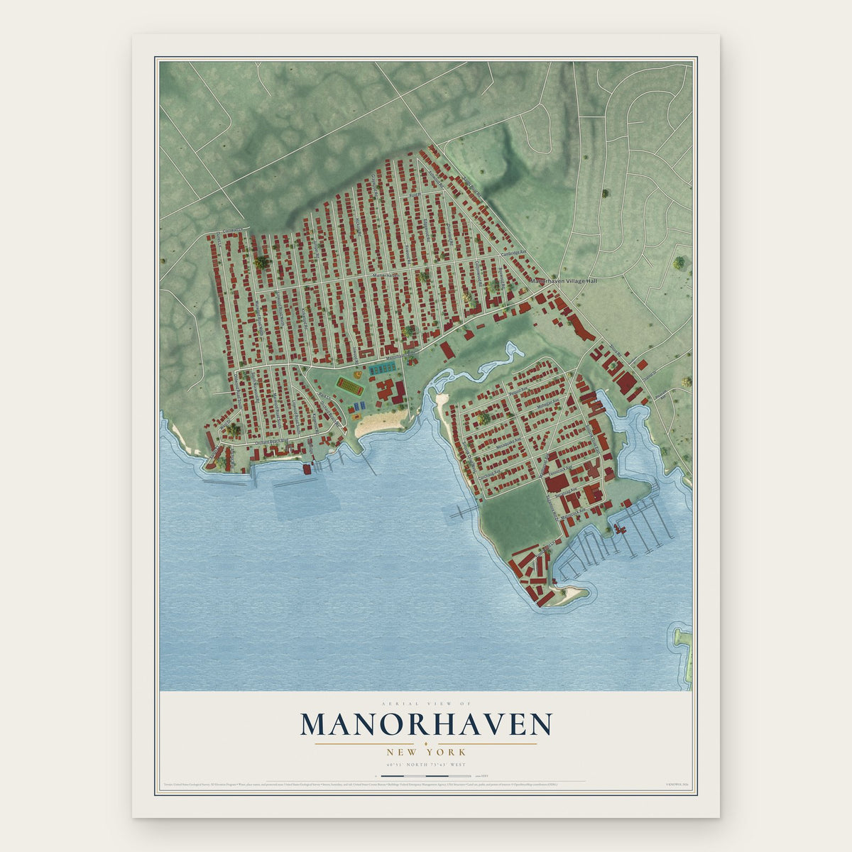 Manorhaven, New York map print, the full design