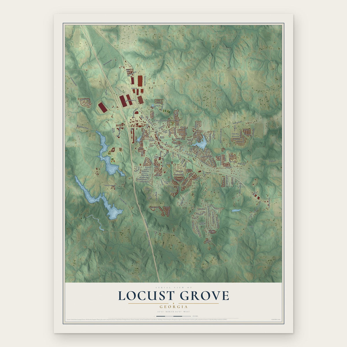 Locust Grove, Georgia map print, the full design
