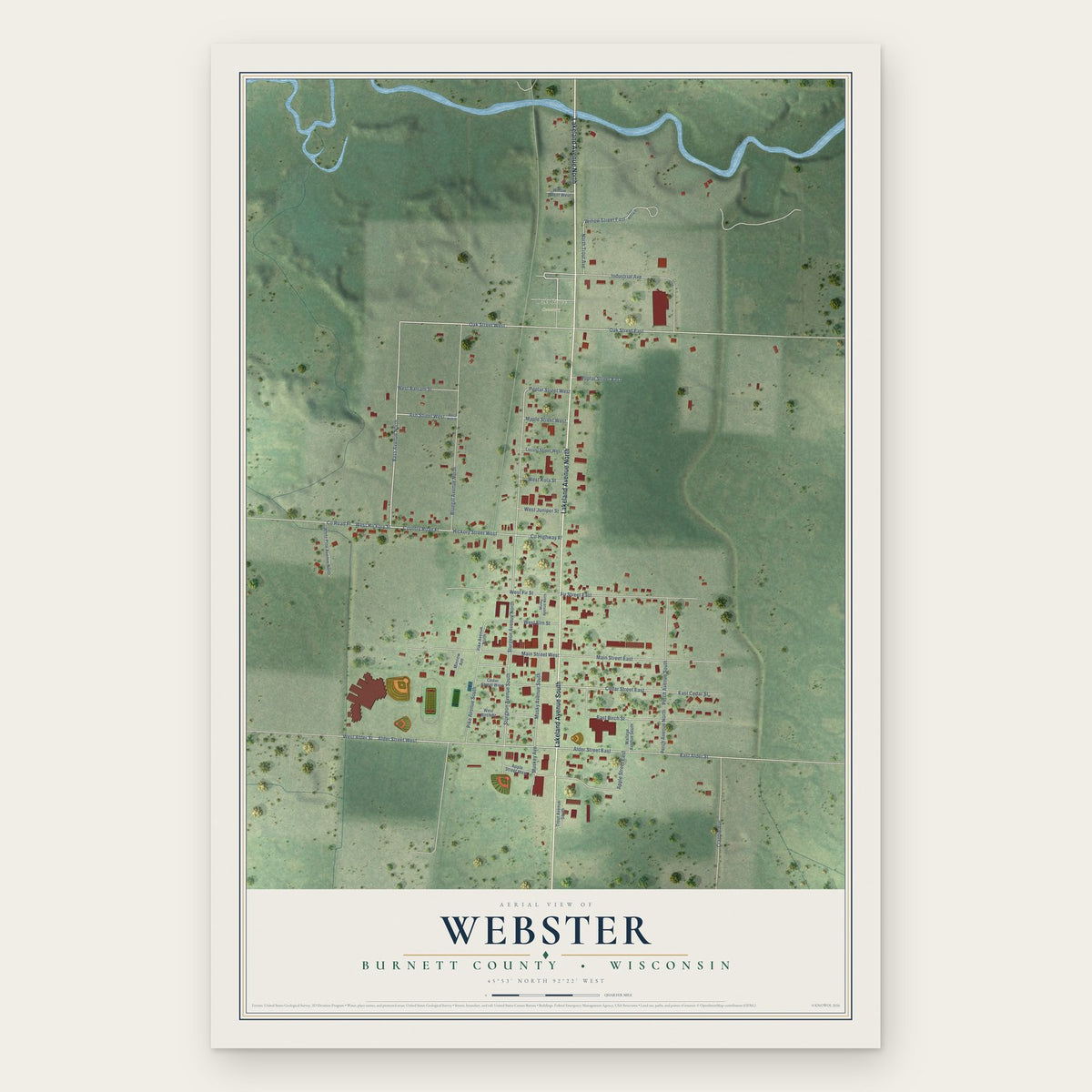Webster, Burnett County, Wisconsin map print, the full design