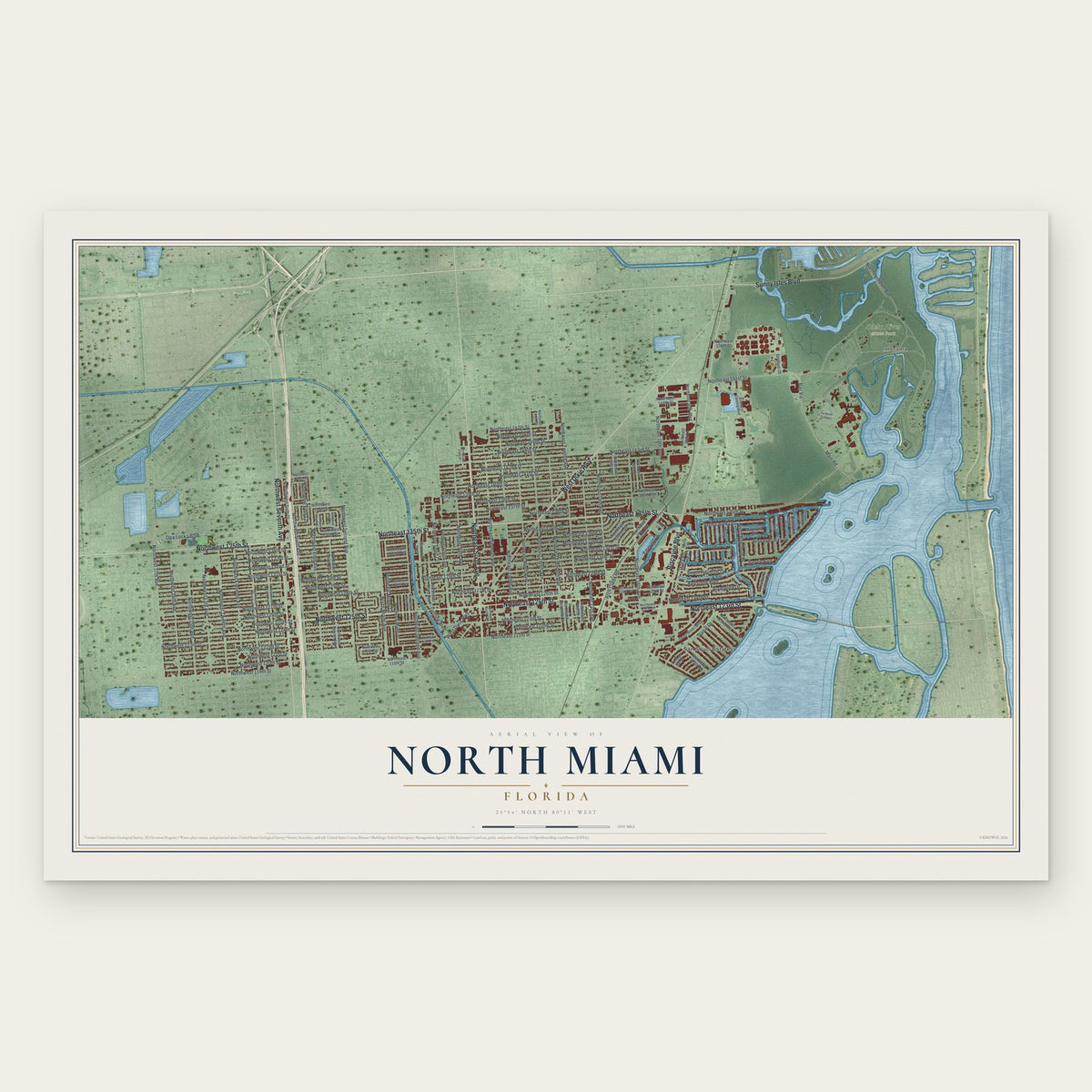 North Miami, Florida map print, the full design