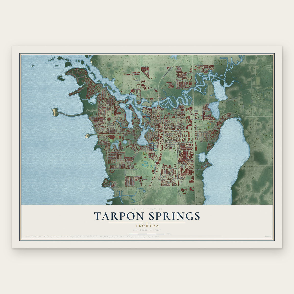 Tarpon Springs, Florida map print, the full design