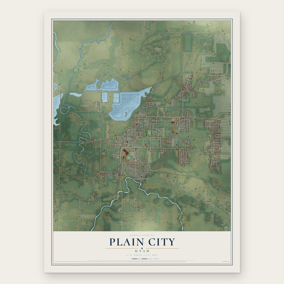 Plain City, Utah map print, the full design