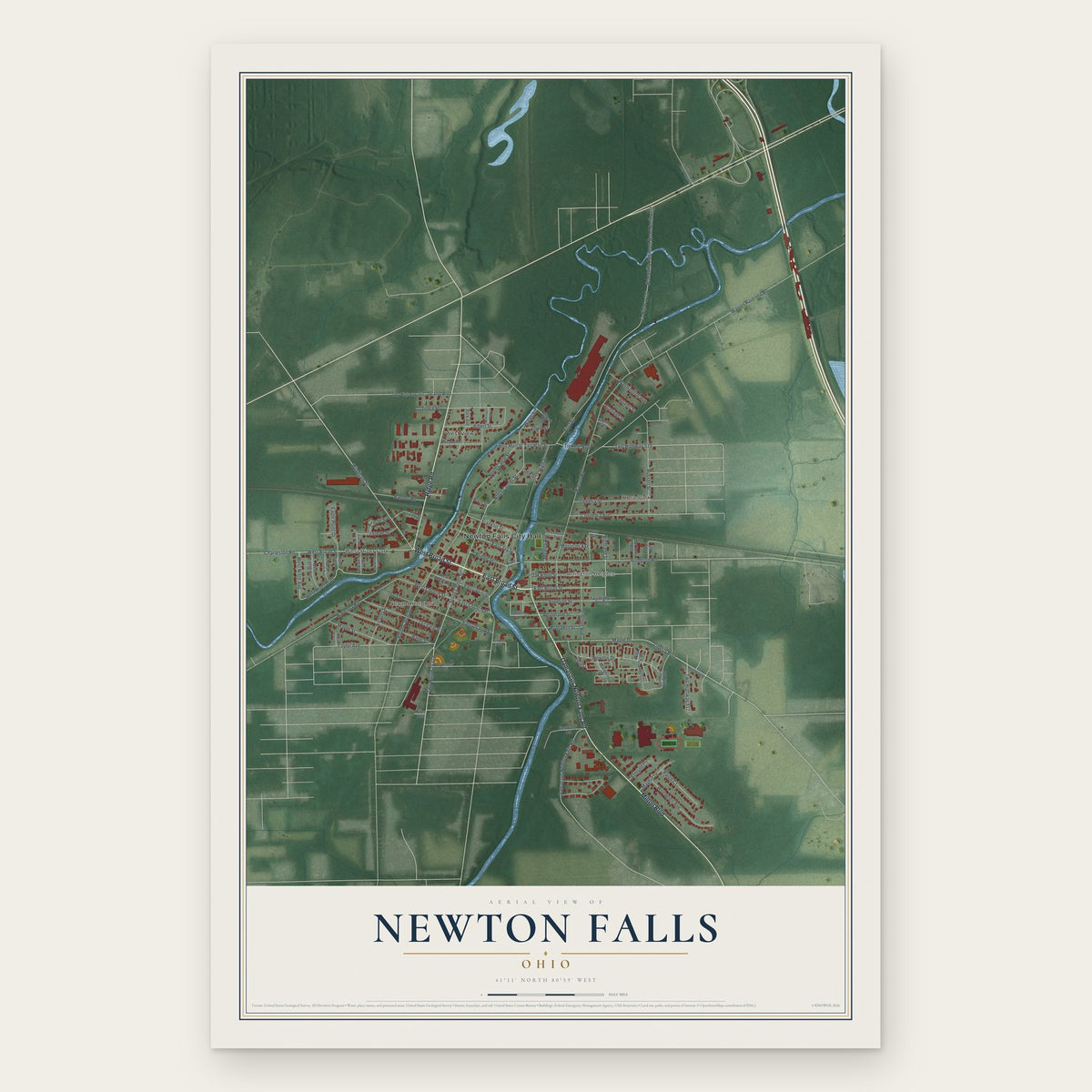 Newton Falls, Ohio map print, the full design