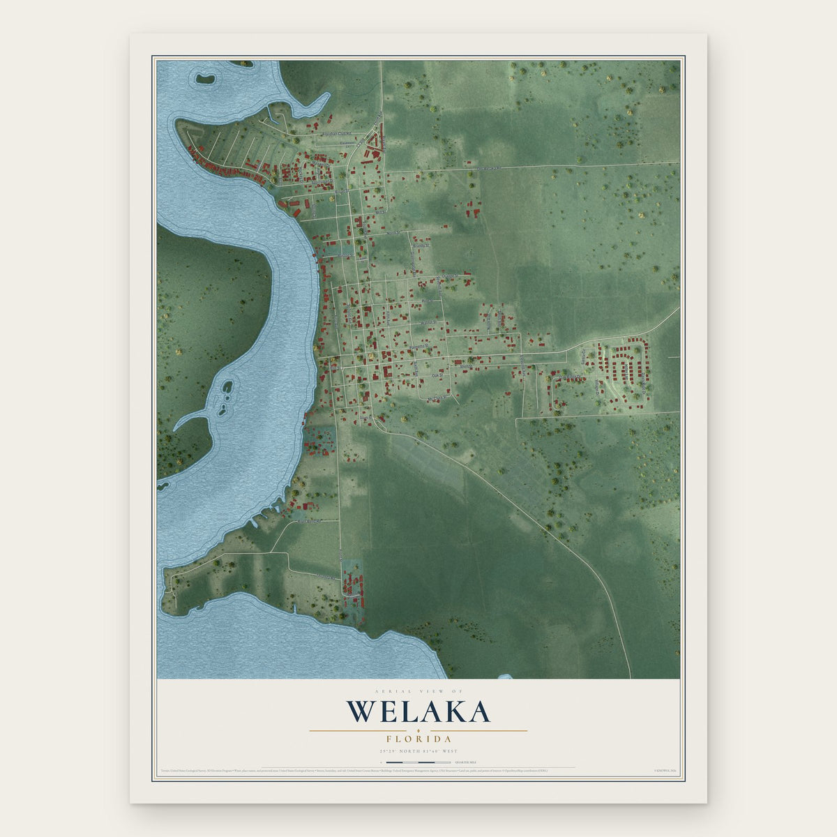 Welaka, Florida map print, the full design