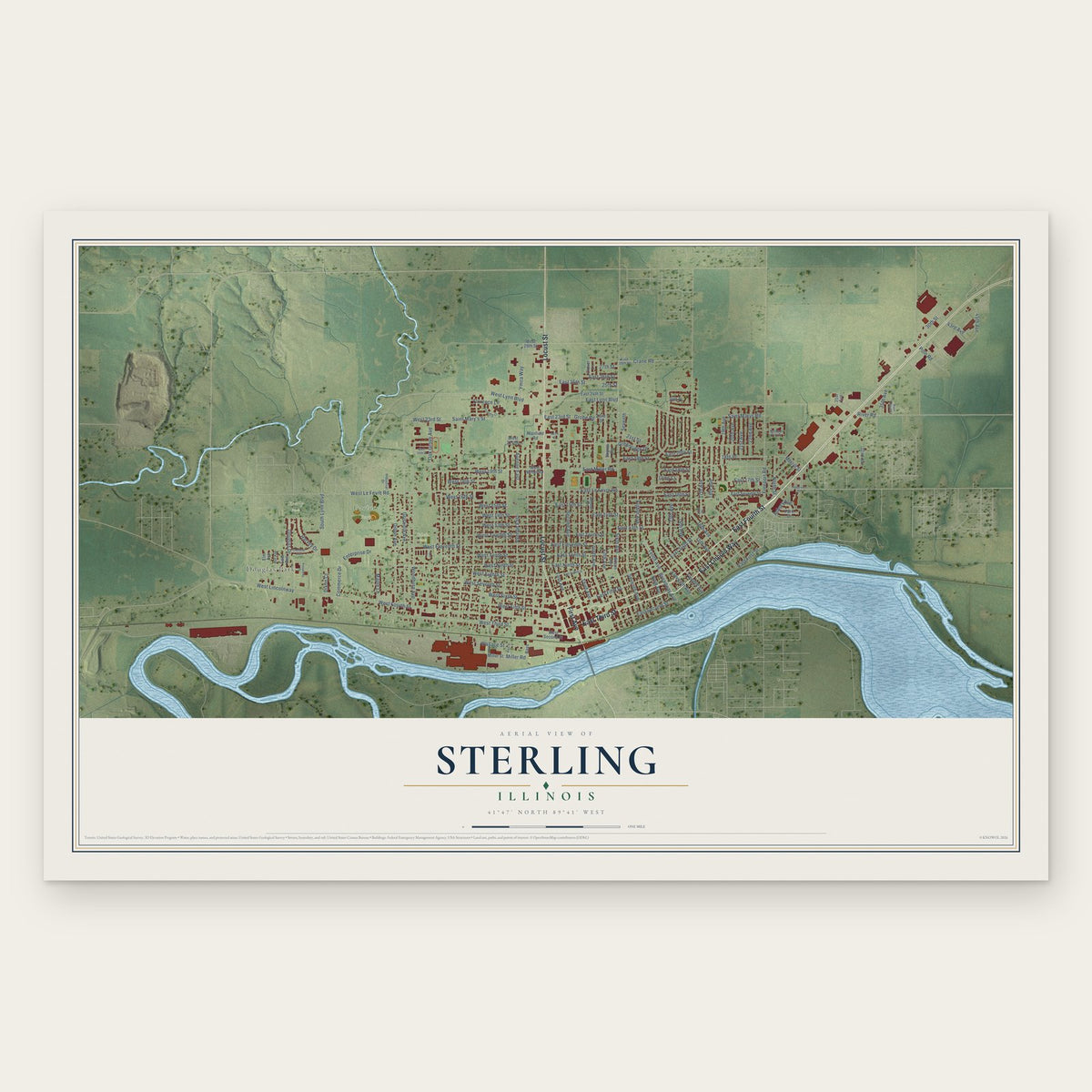 Sterling, Illinois map print, the full design