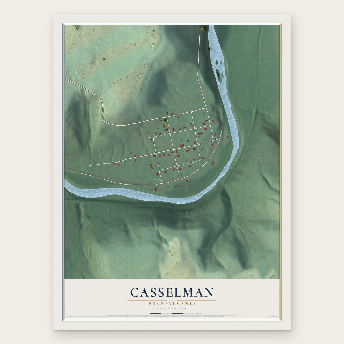 Casselman, Pennsylvania map print, the full design