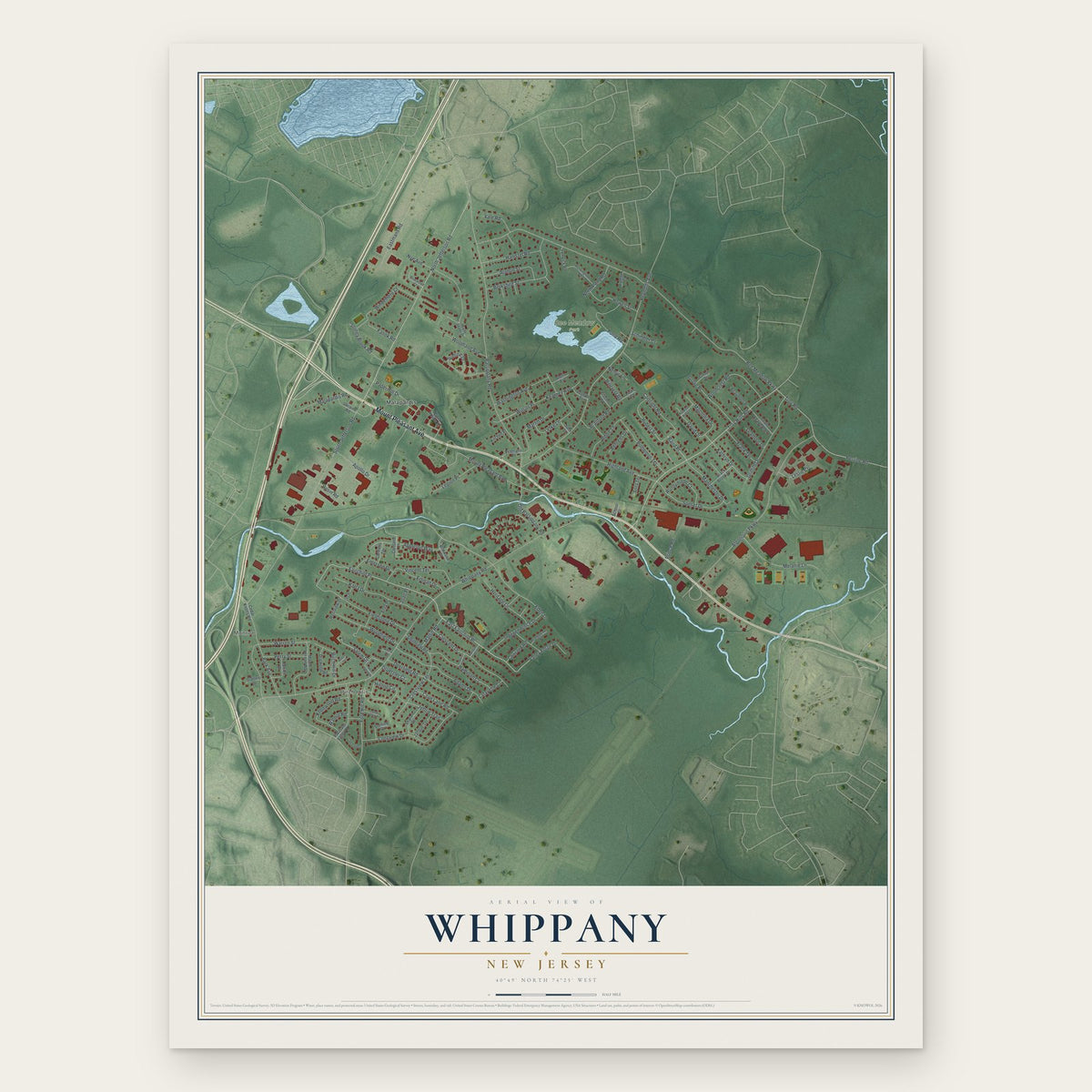 Whippany, New Jersey map print, the full design