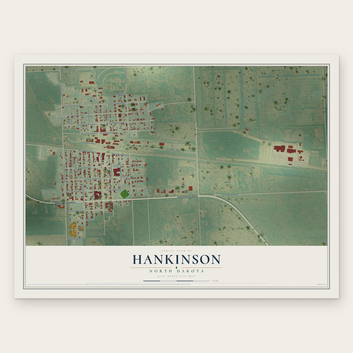 Hankinson, North Dakota map print, the full design