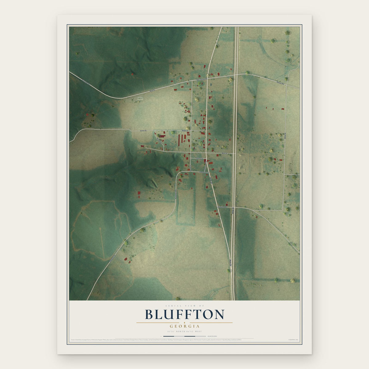 Bluffton, Georgia map print, the full design