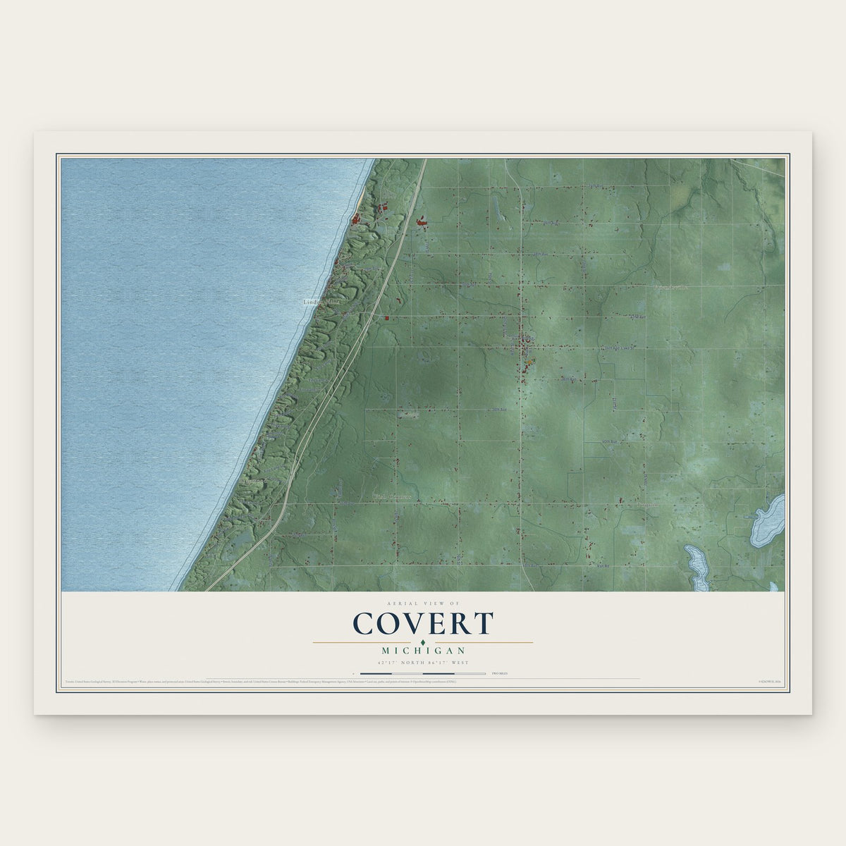 Covert, Michigan map print, the full design