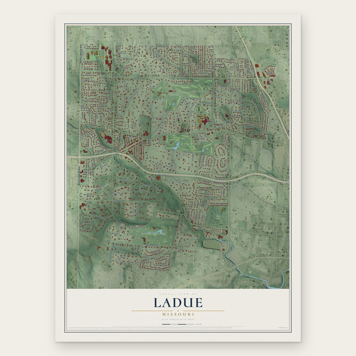 Ladue, Missouri map print, the full design