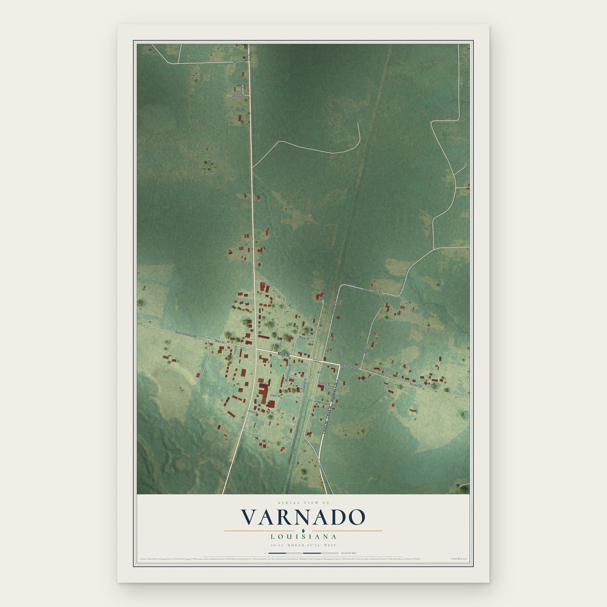 Varnado, Louisiana map print, the full design