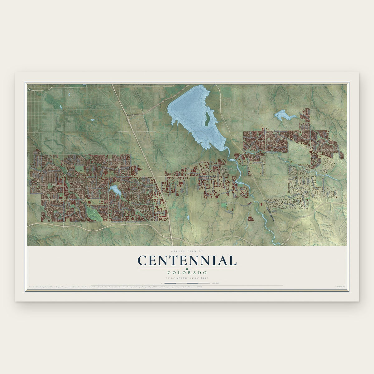 Centennial, Colorado map print, the full design