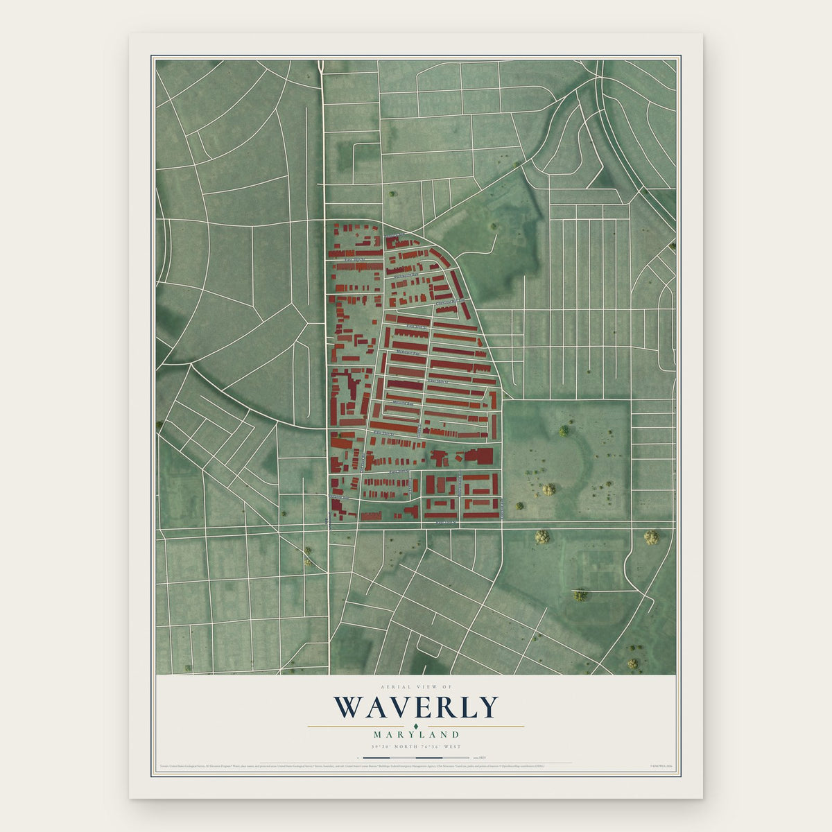 Waverly, Maryland map print, the full design