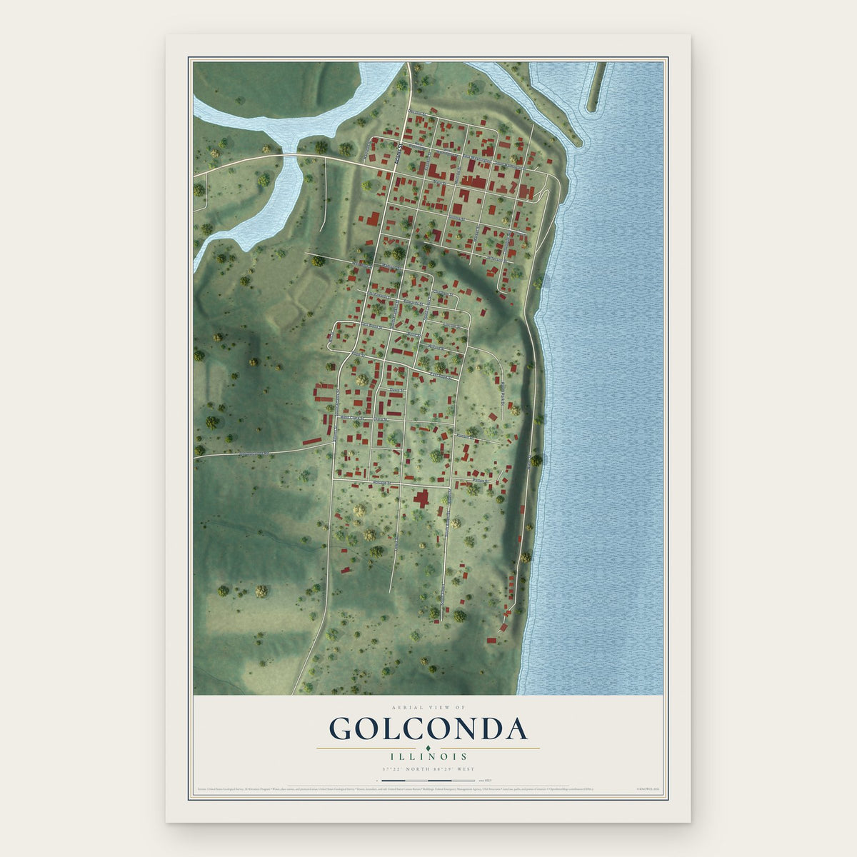 Golconda, Illinois map print, the full design