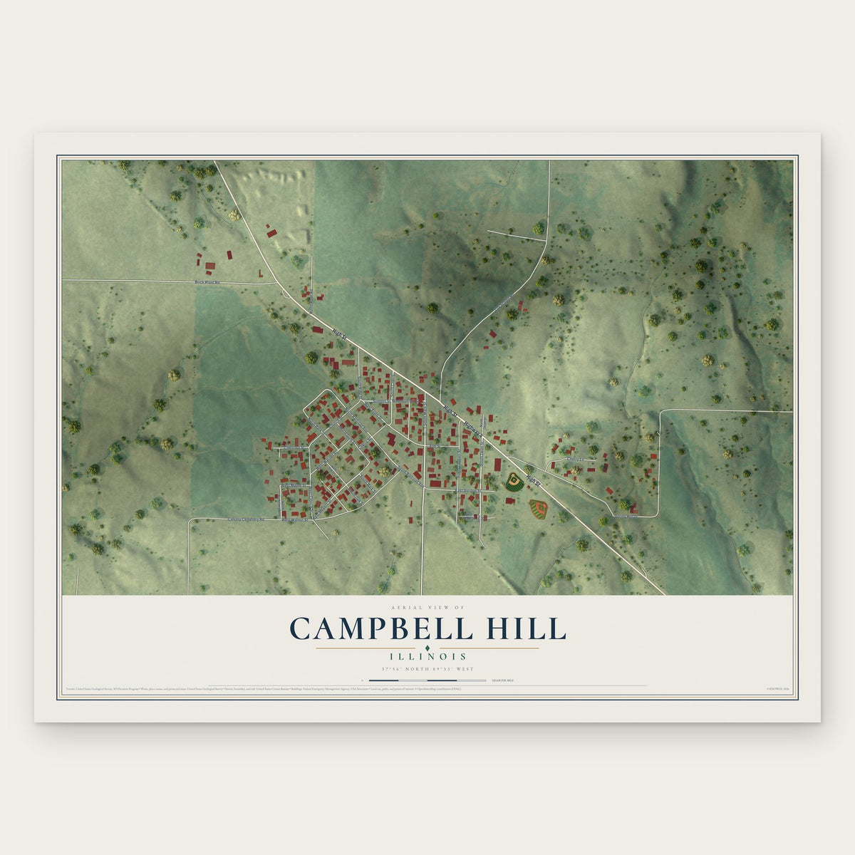 Campbell Hill, Illinois map print, the full design
