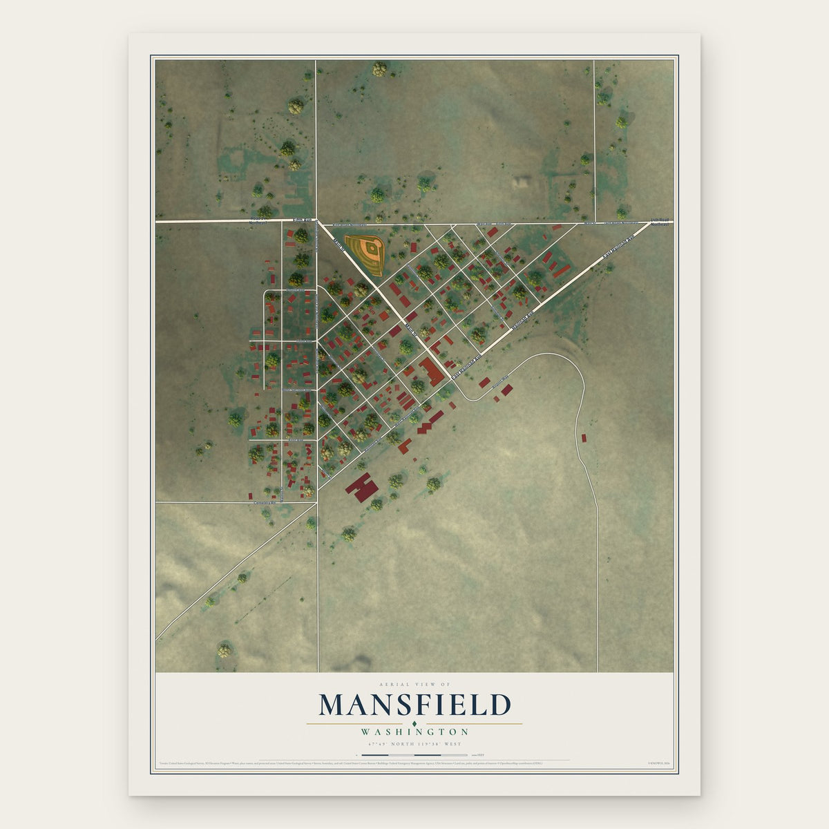 Mansfield, Washington map print, the full design