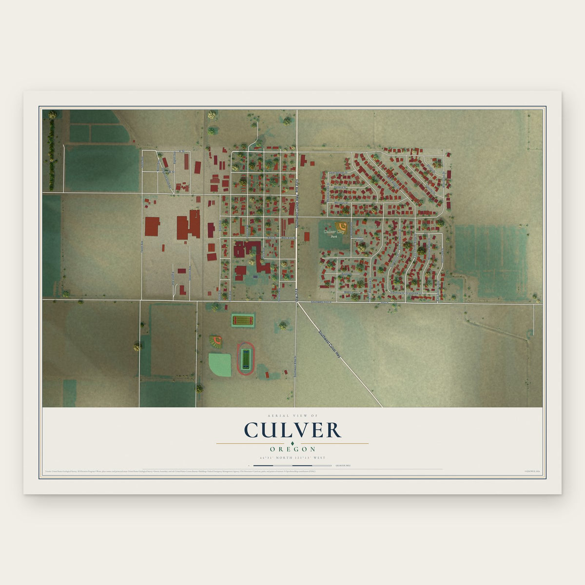 Culver, Oregon map print, the full design