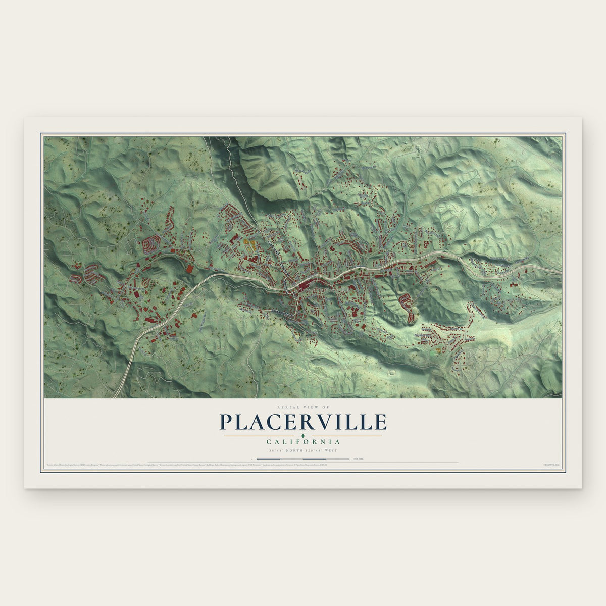 Placerville, California map print, the full design