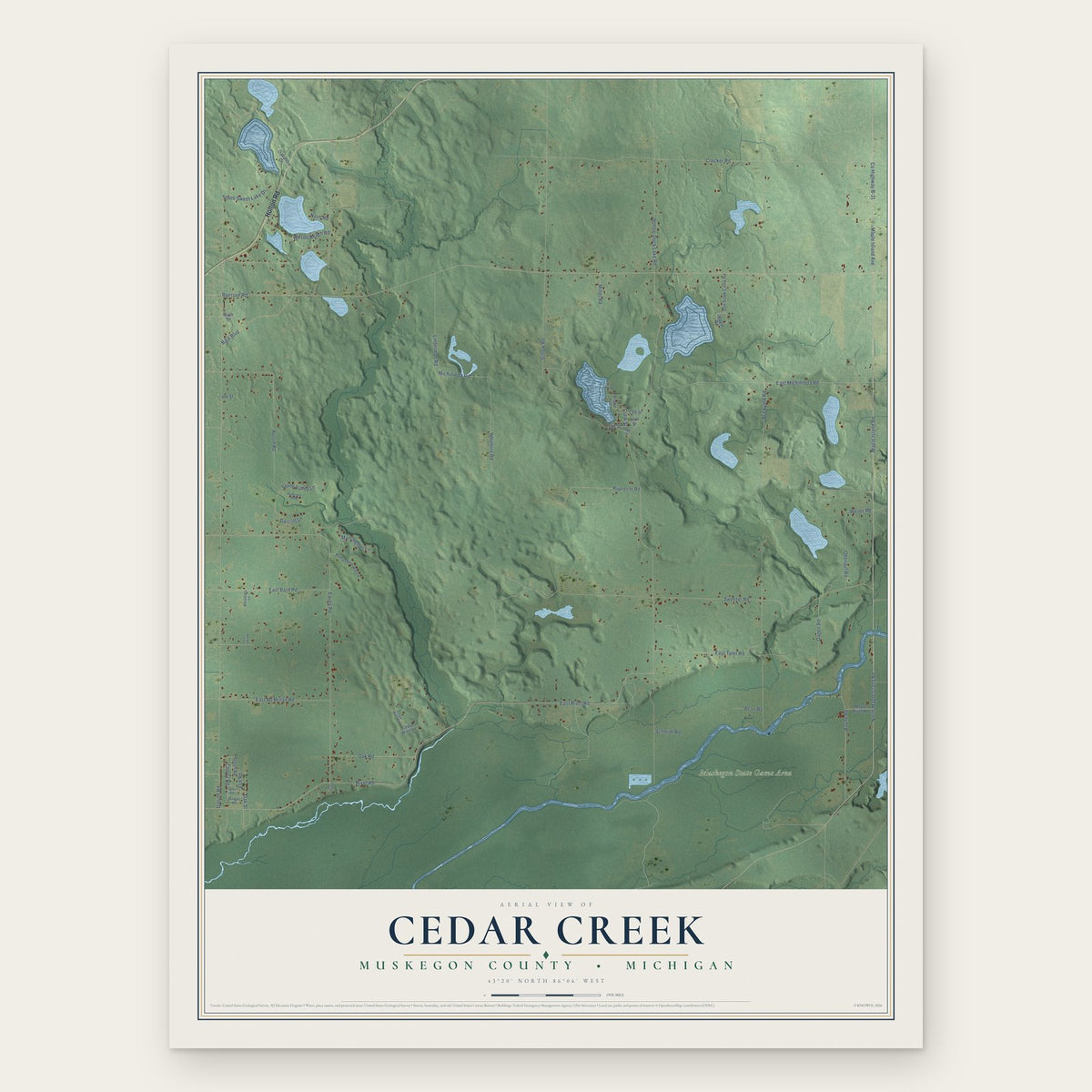 Cedar Creek, Muskegon County, Michigan map print, the full design