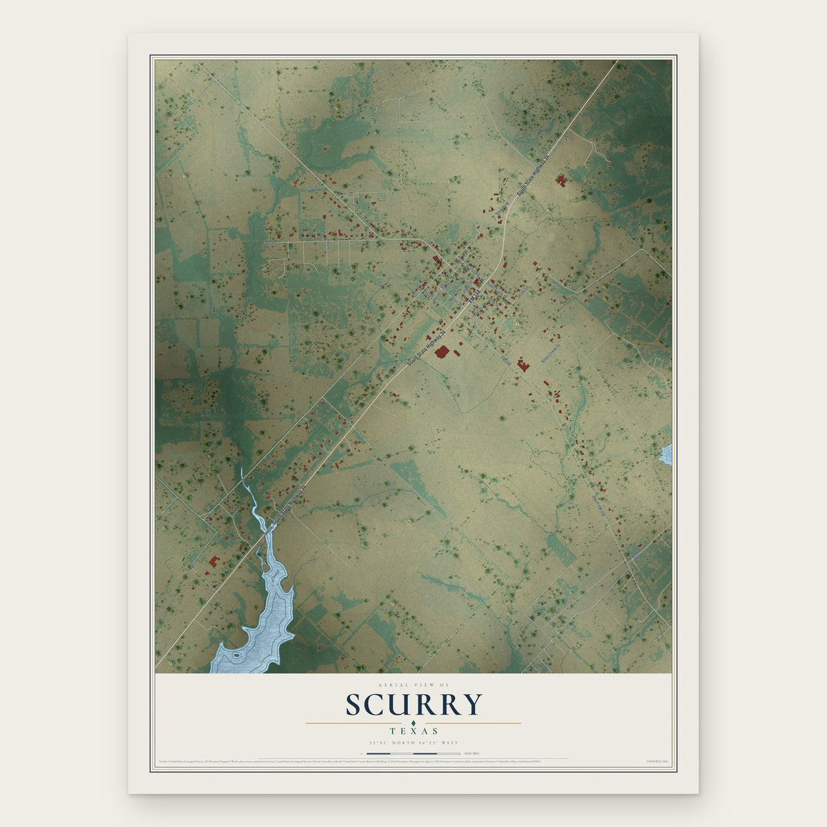 Scurry, Texas map print, the full design