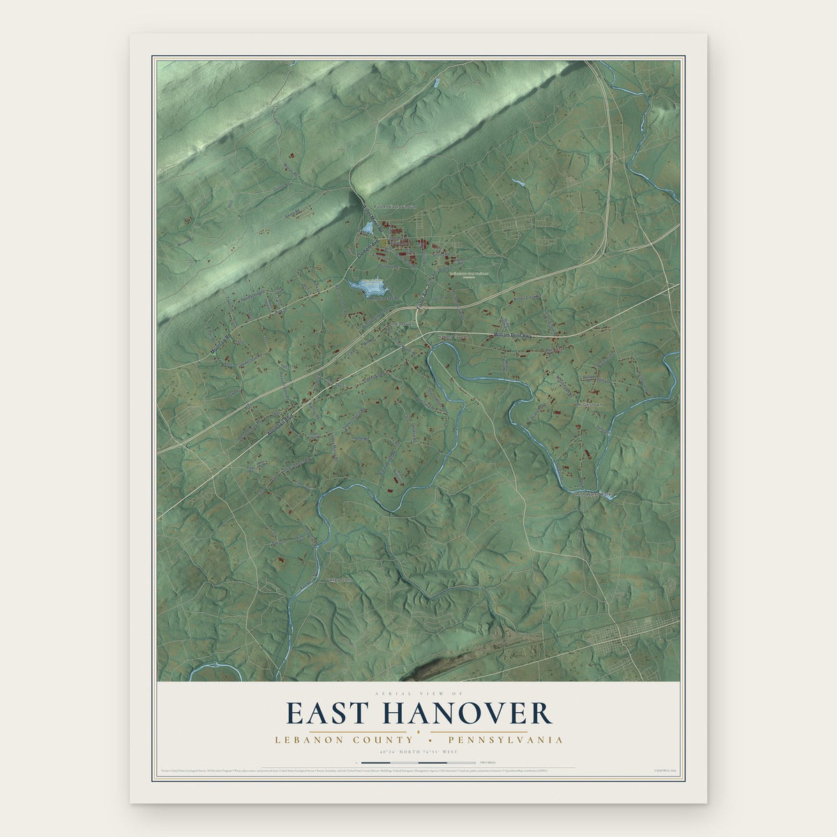 East Hanover, Lebanon County, Pennsylvania map print, the full design