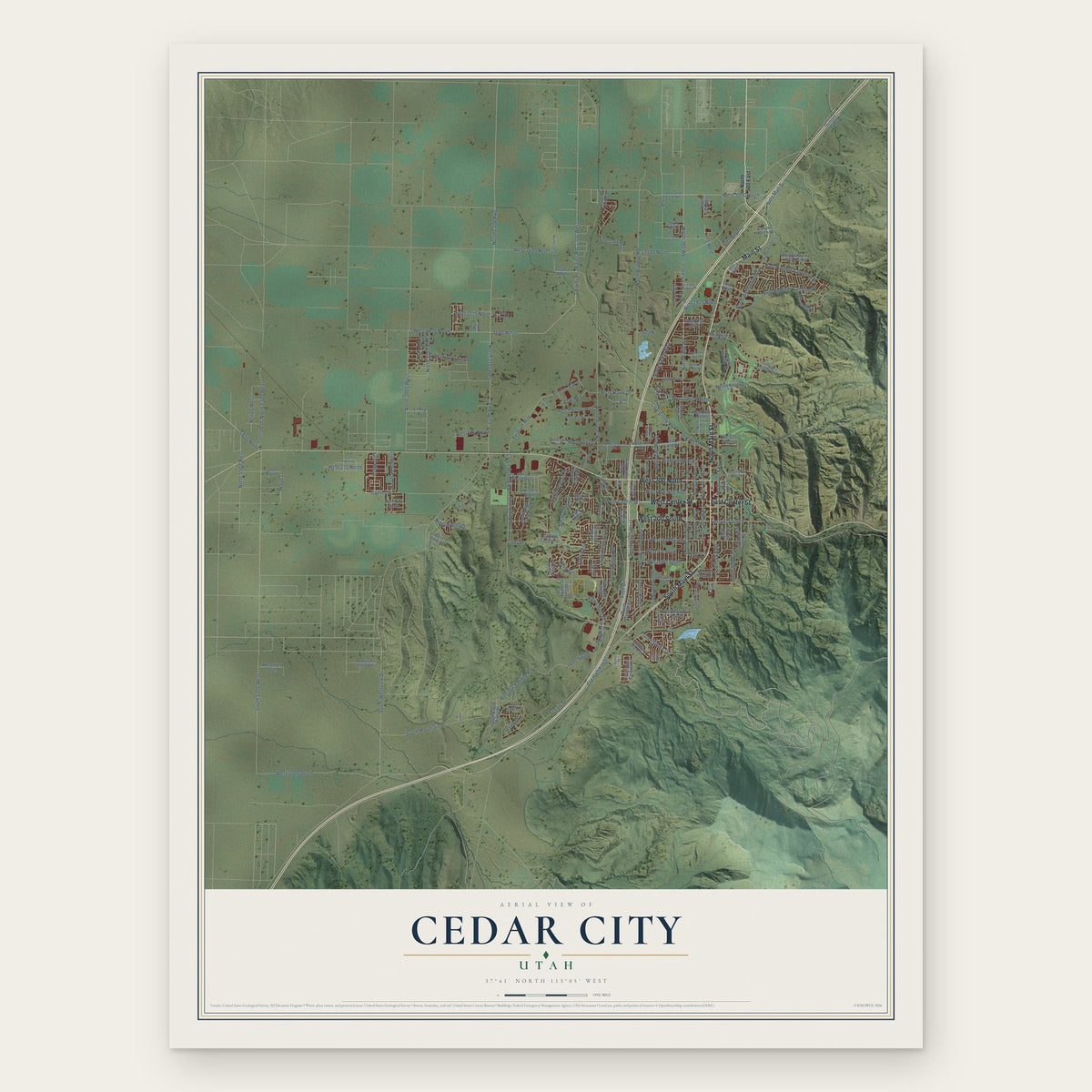 Cedar City, Utah map print, the full design
