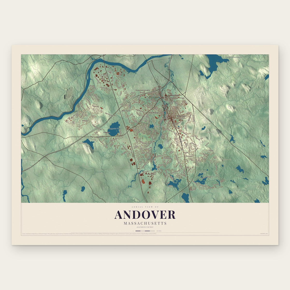 Andover, Massachusetts map print, the full design