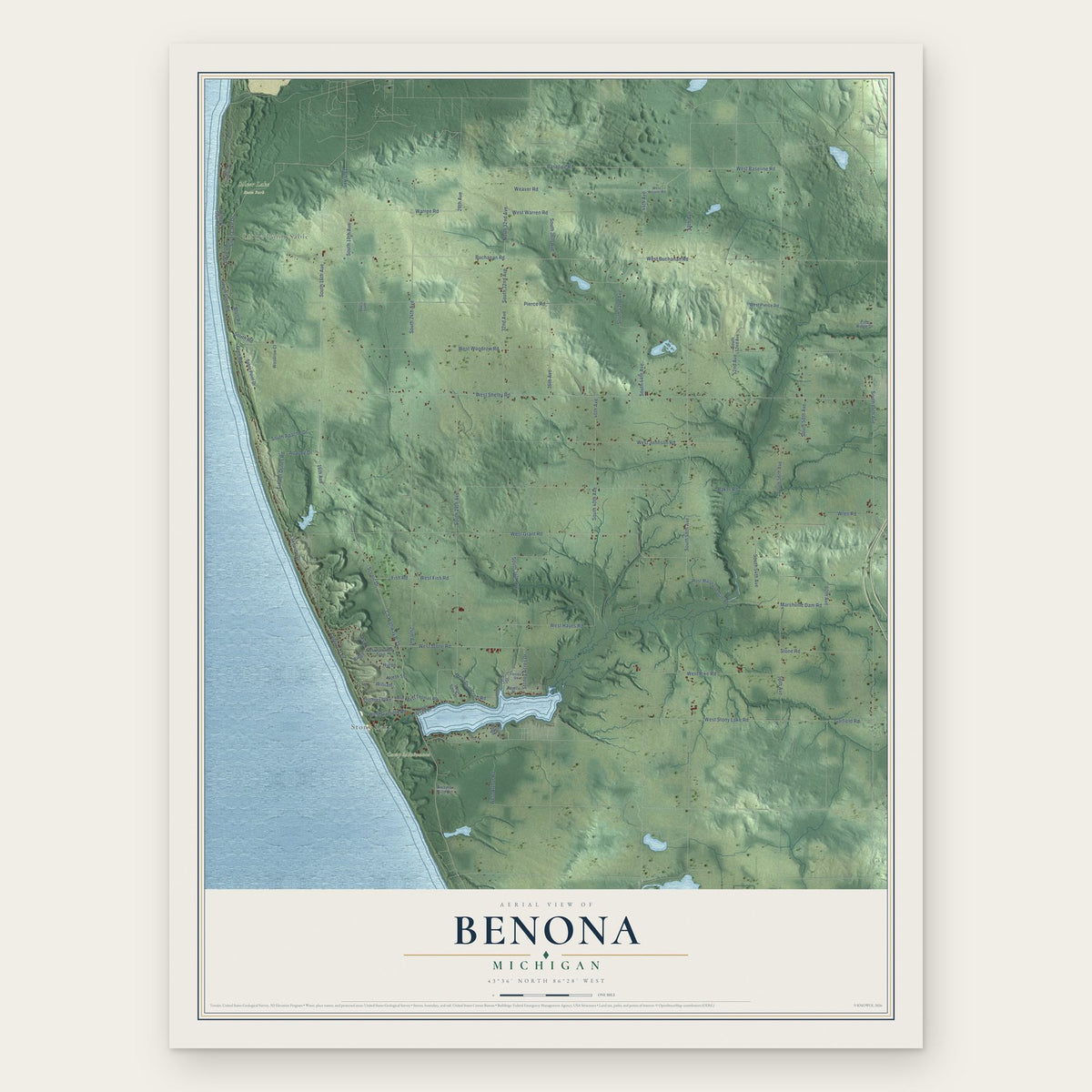 Benona, Michigan map print, the full design