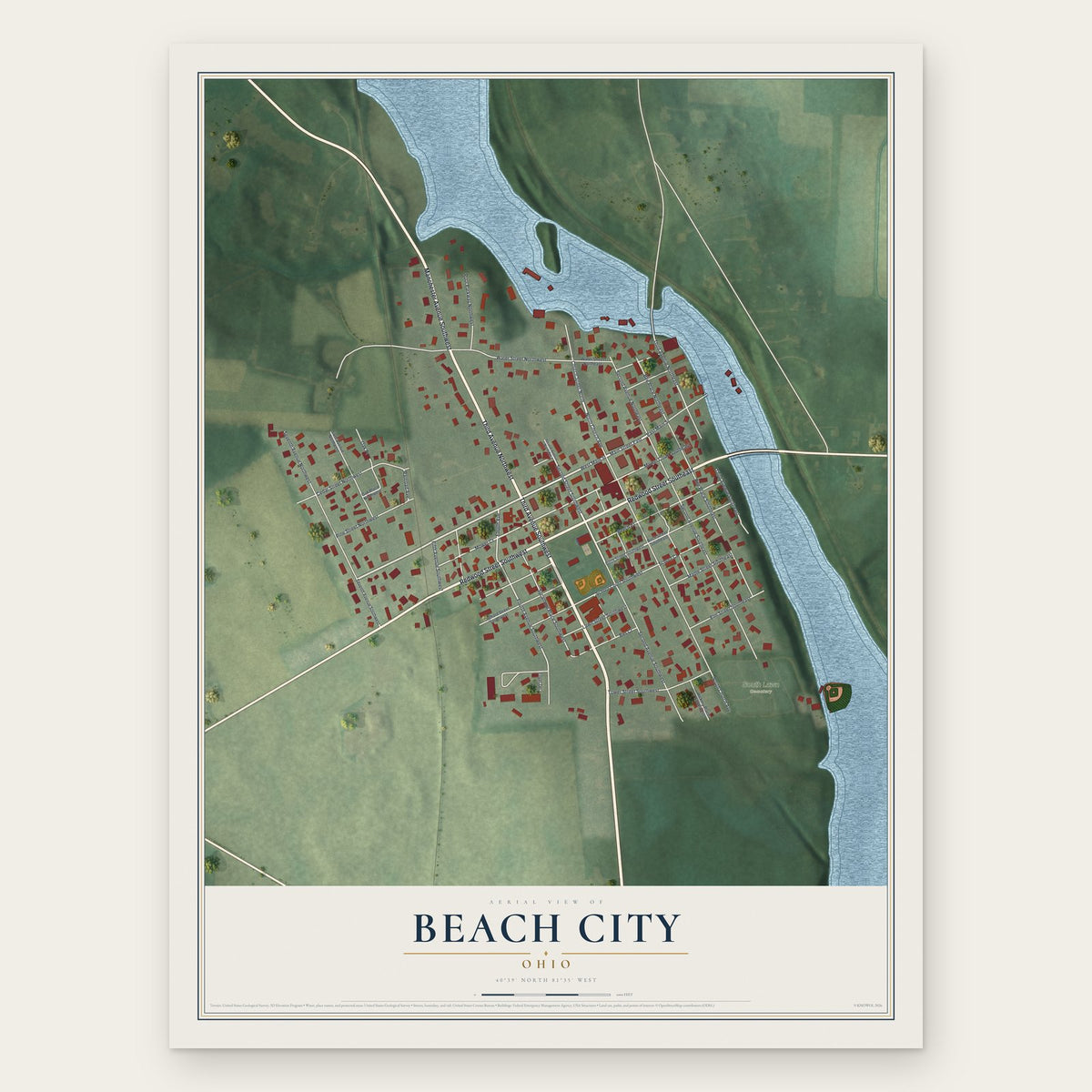 Beach City, Ohio map print, the full design