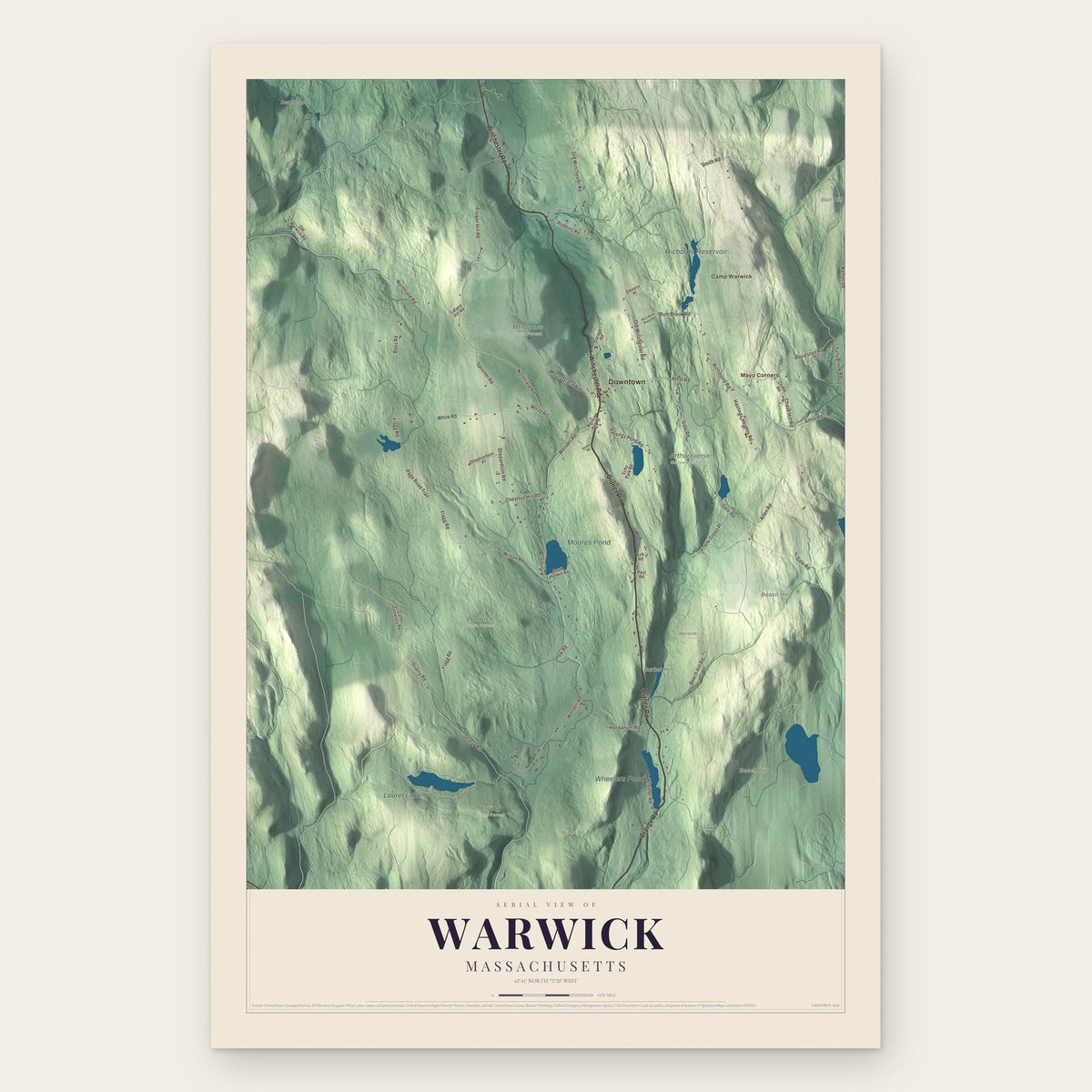 Warwick, Massachusetts map print, the full design