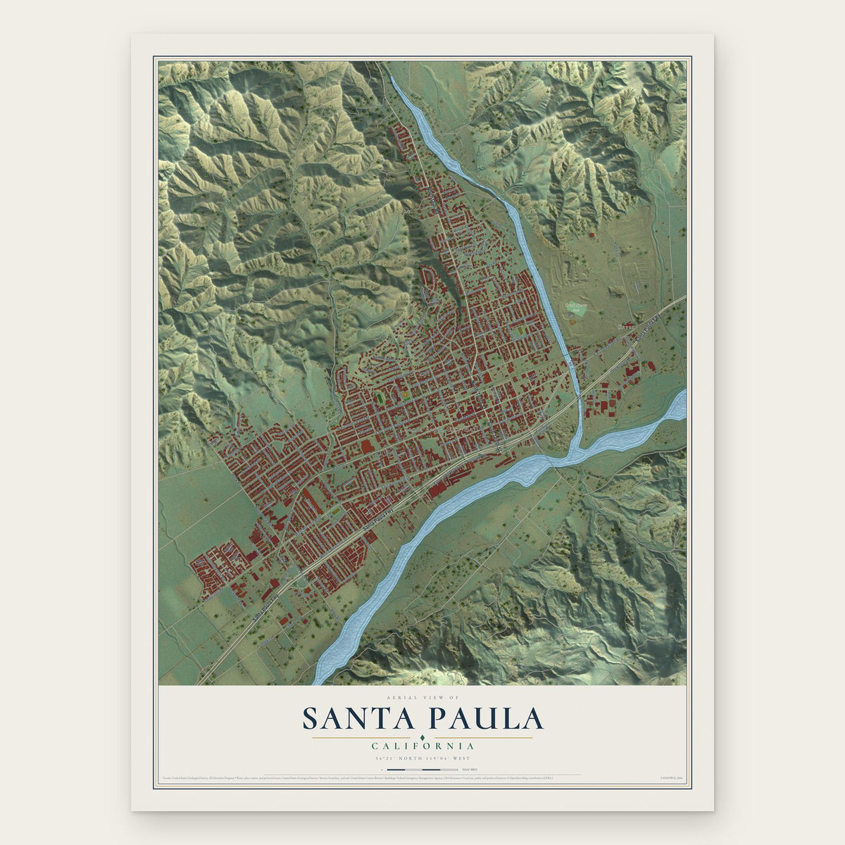 Santa Paula, California map print, the full design