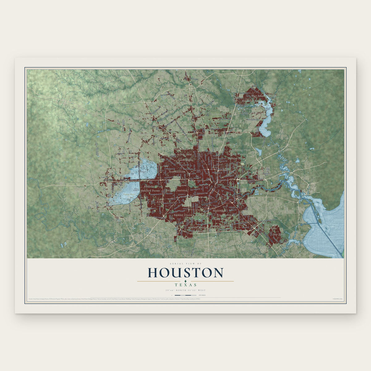 Houston, Texas map print, the full design