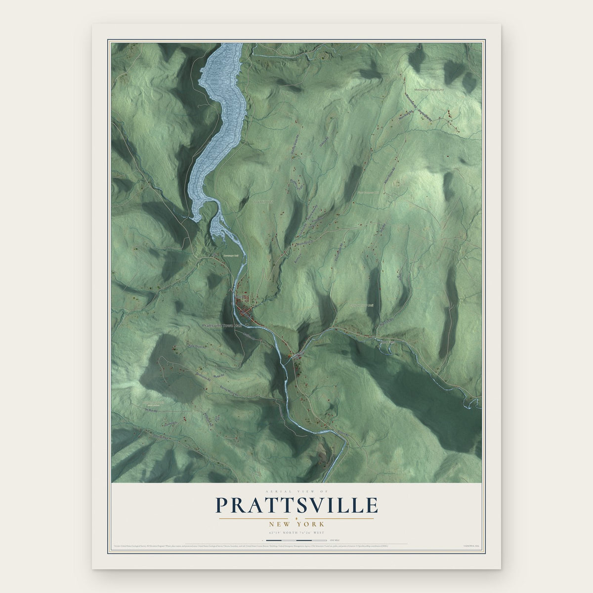 Prattsville, New York map print, the full design