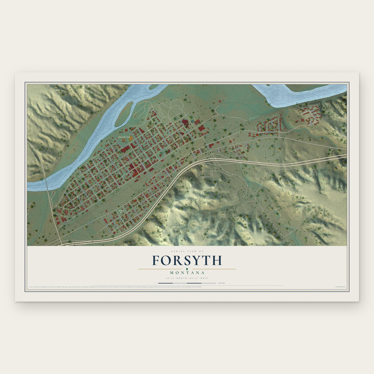 Forsyth, Montana map print, the full design