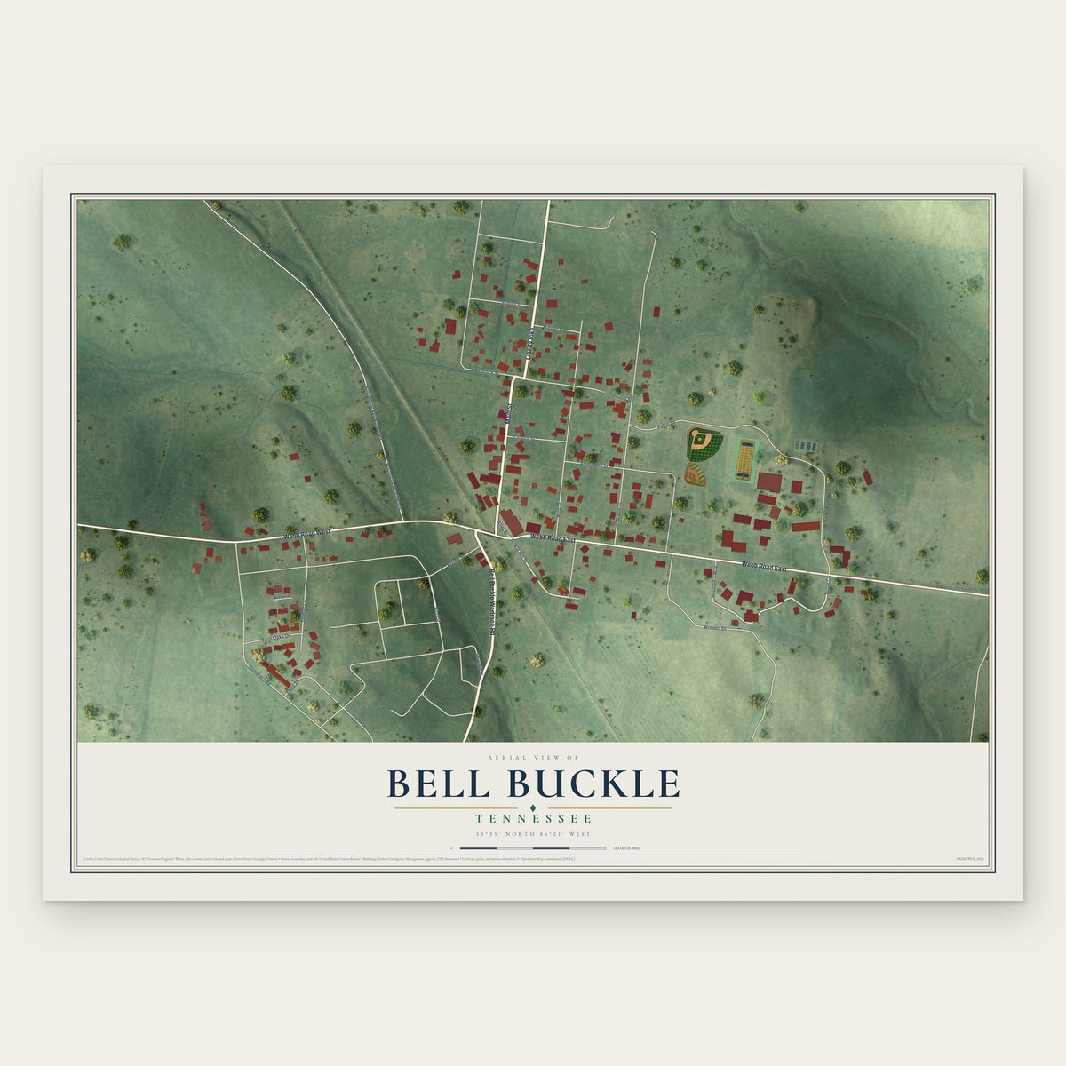 Bell Buckle, Tennessee map print, the full design