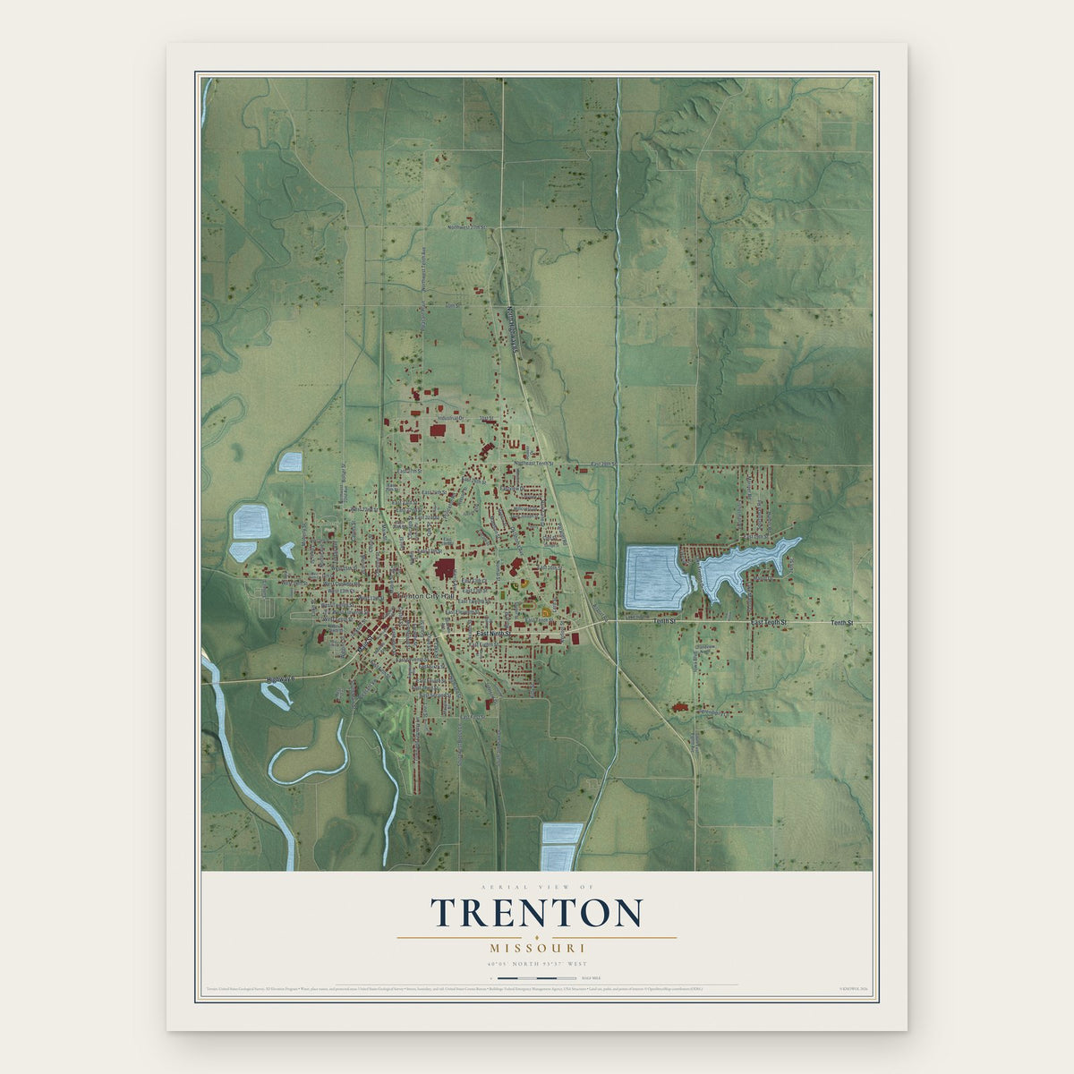 Trenton, Missouri map print, the full design