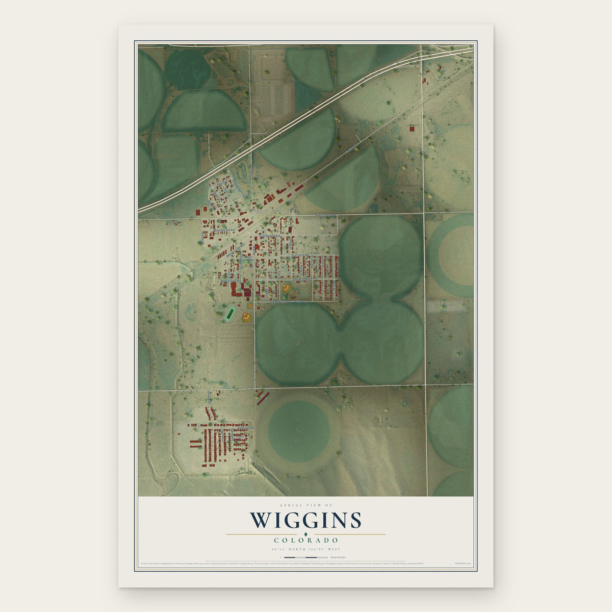 Wiggins, Colorado map print, the full design