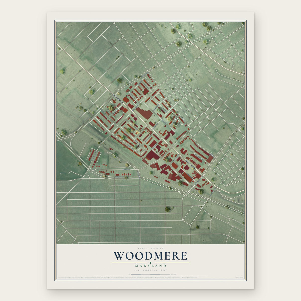 Woodmere, Maryland map print, the full design
