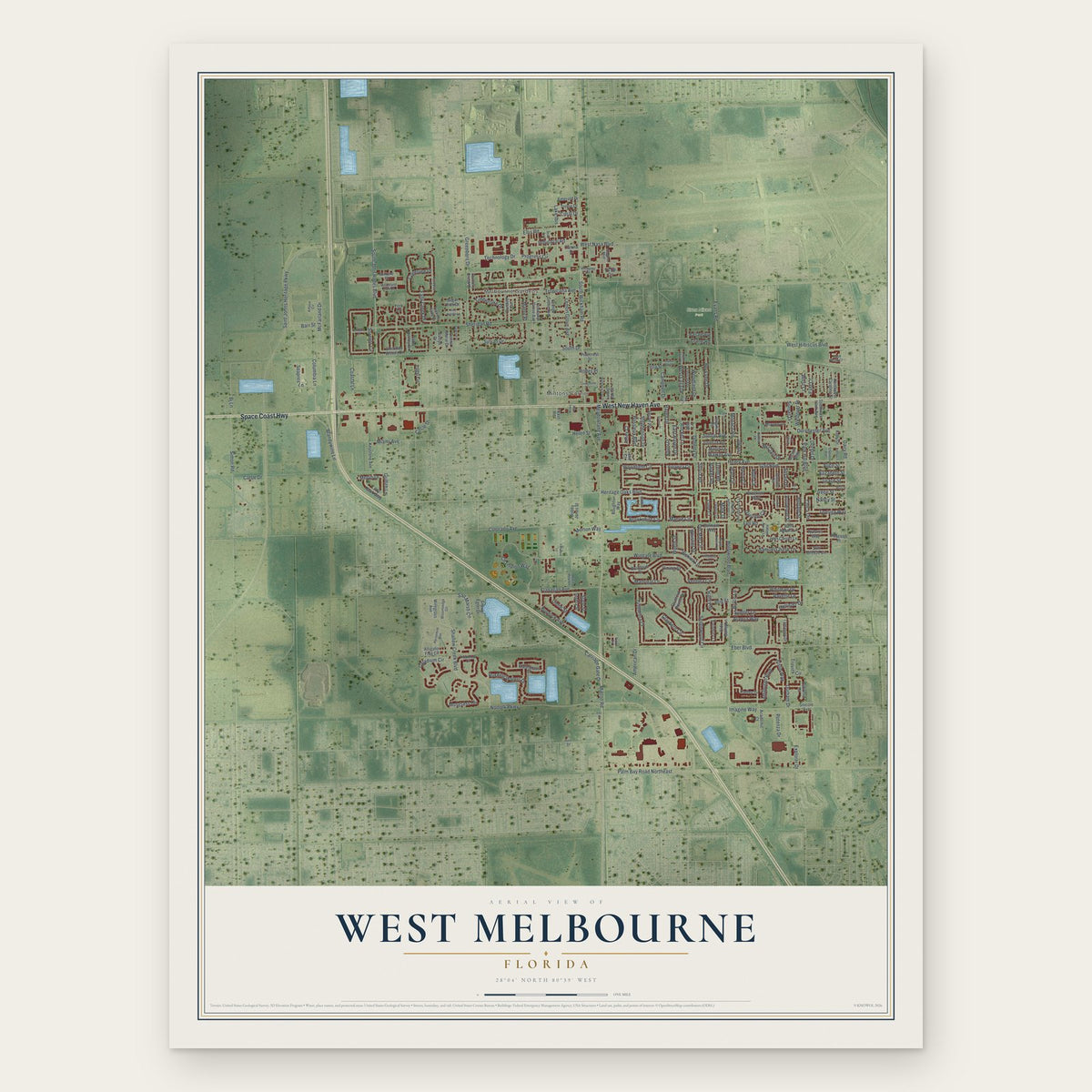 West Melbourne, Florida map print, the full design
