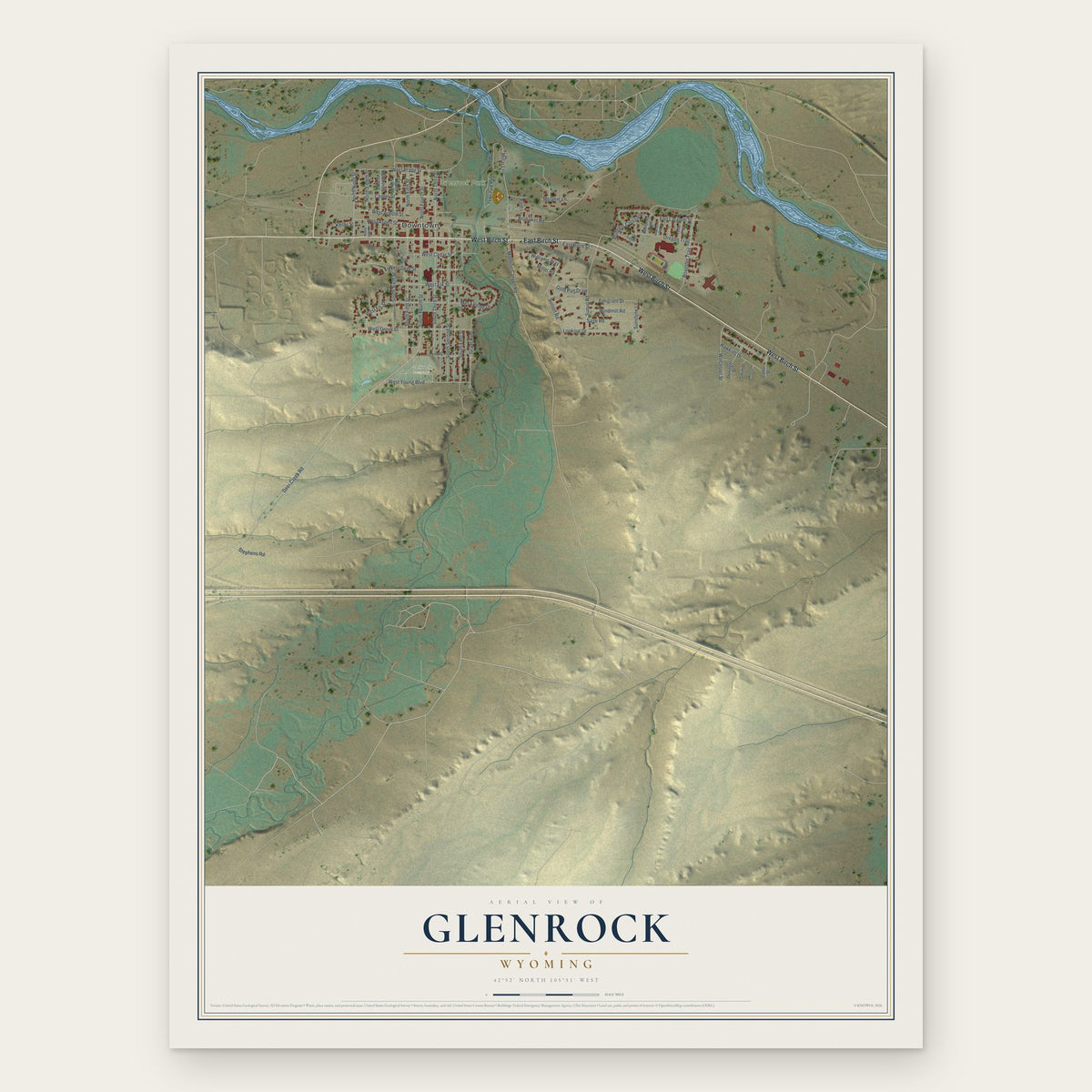 Glenrock, Wyoming map print, the full design