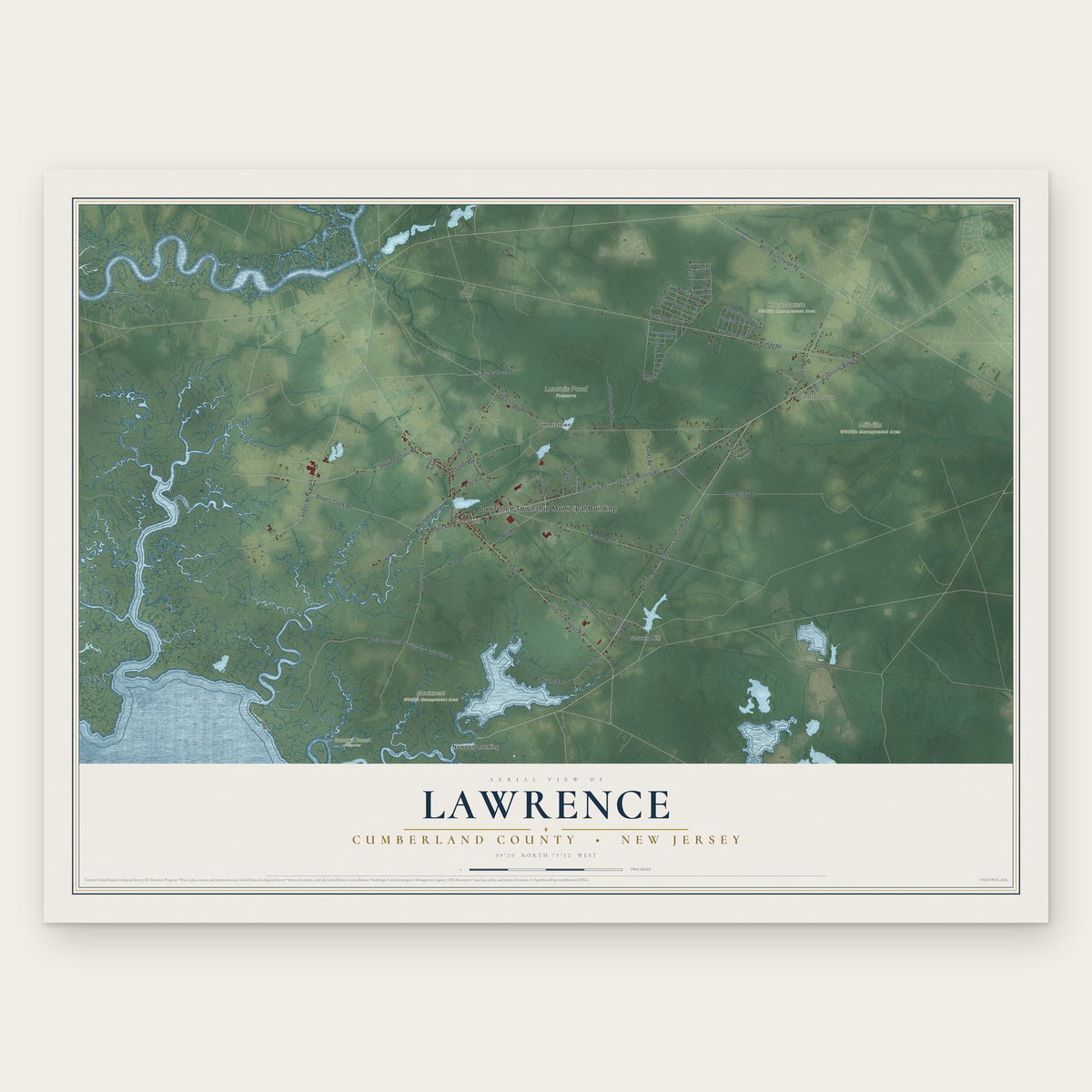 Lawrence, Cumberland County, New Jersey map print, the full design