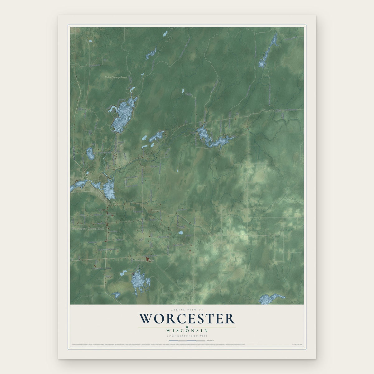 Worcester, Wisconsin map print, the full design