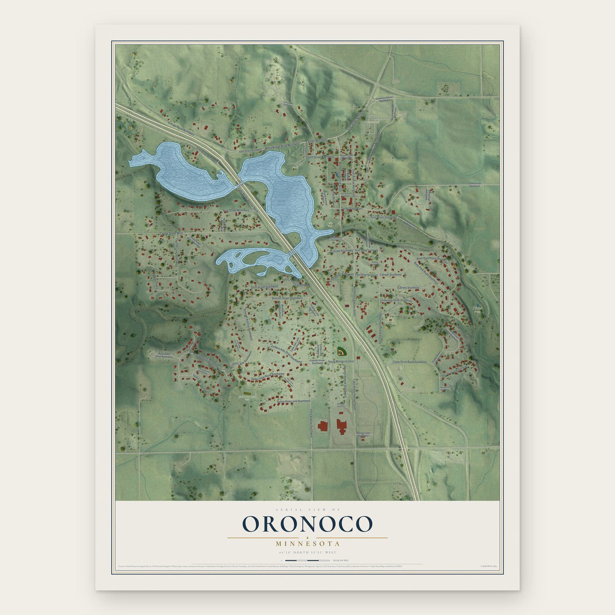 Oronoco, Minnesota map print, the full design